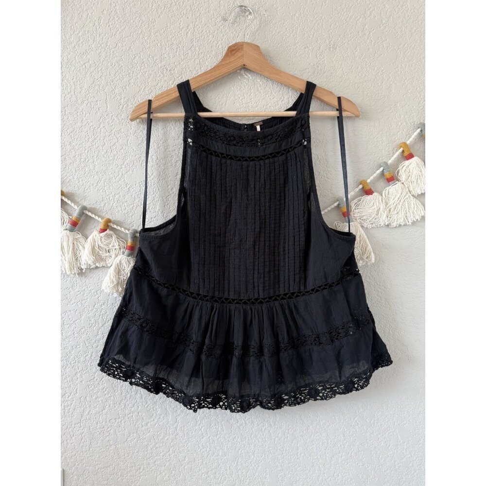 Free People Constant Crush Pintucked Lace Sheer Halter Top Dainty Coquette M
